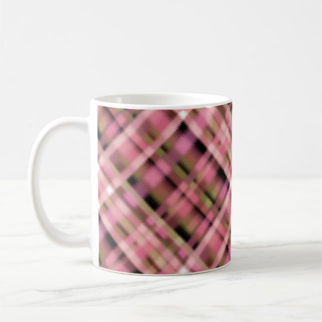 Seamless chequered plaid tartan pink black white p coffee mug (Left)
