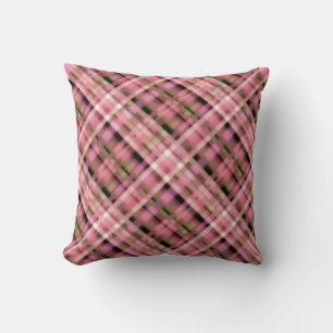 Seamless chequered plaid tartan pink black white p cushion
