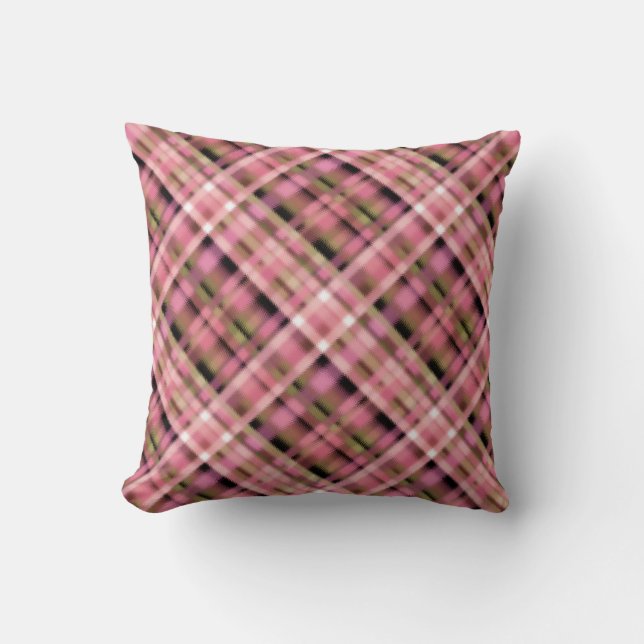 Seamless chequered plaid tartan pink black white p cushion (Front)