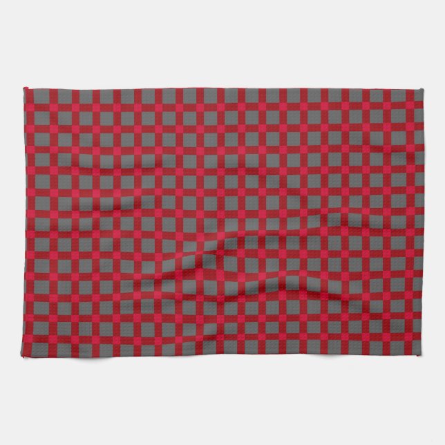 Seamless chequered plaid tartan scottish red grey tea towel (Horizontal)