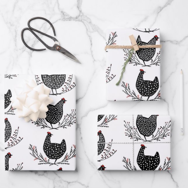 Seamless chicken pattern wrapping paper sheet (Front)