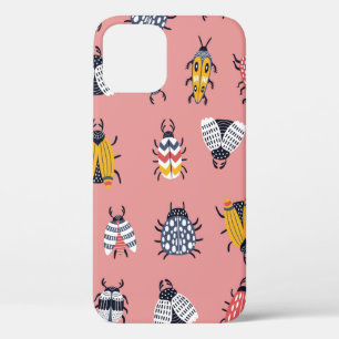 Seamless childish pattern with bugs and beetles in iPhone 12 case