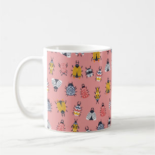 Seamless childish pattern with bugs and beetles in coffee mug