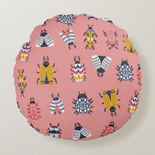 Seamless childish pattern with bugs and beetles in round cushion