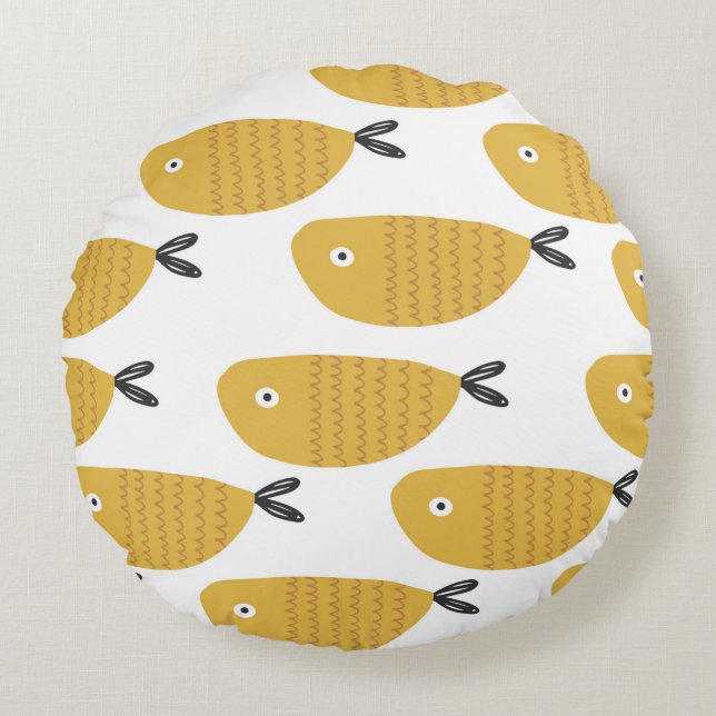 Seamless childish pattern with funny fishes. Creat Round Cushion (Front)
