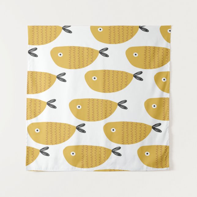 Seamless childish pattern with funny fishes. Creat Tapestry (Front)
