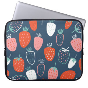 Seamless childish pattern with hand drawn strawber laptop sleeve