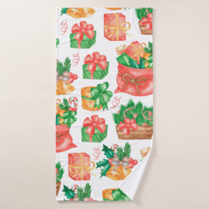 Seamless Christmas and New Year pattern with a gif Bath Towel