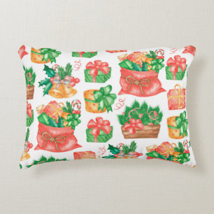 Seamless Christmas and New Year pattern with a gif Decorative Cushion