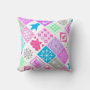 Seamless Christmas elements geometrical snowflake Cushion