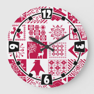 Seamless Christmas elements geometrical snowflake Large Clock