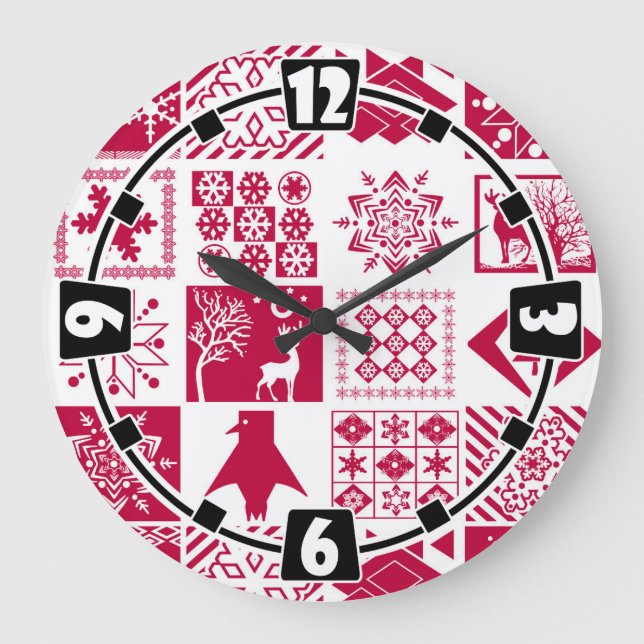Seamless Christmas elements geometrical snowflake Large Clock (Front)