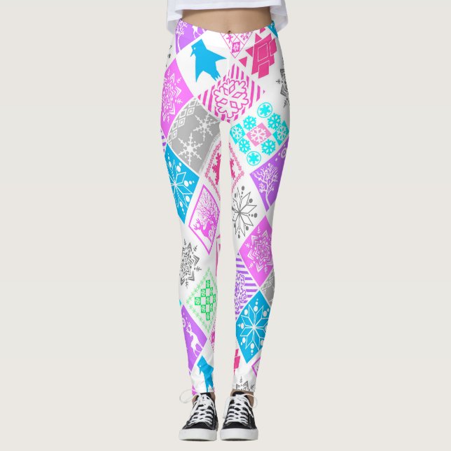 Seamless Christmas elements geometrical snowflake Leggings (Front)