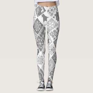 Seamless Christmas elements geometrical snowflake Leggings
