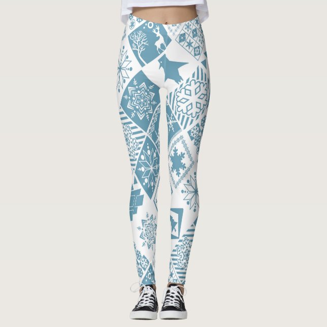 Seamless Christmas elements geometrical snowflake Leggings (Front)