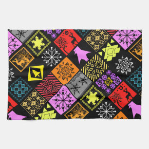 Seamless Christmas elements geometrical snowflake Tea Towel
