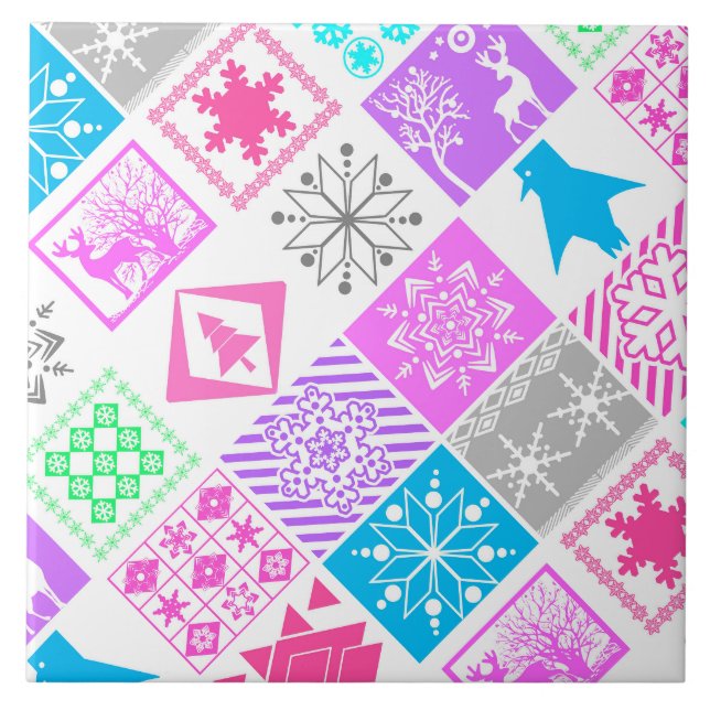 Seamless Christmas elements geometrical snowflake Tile (Front)