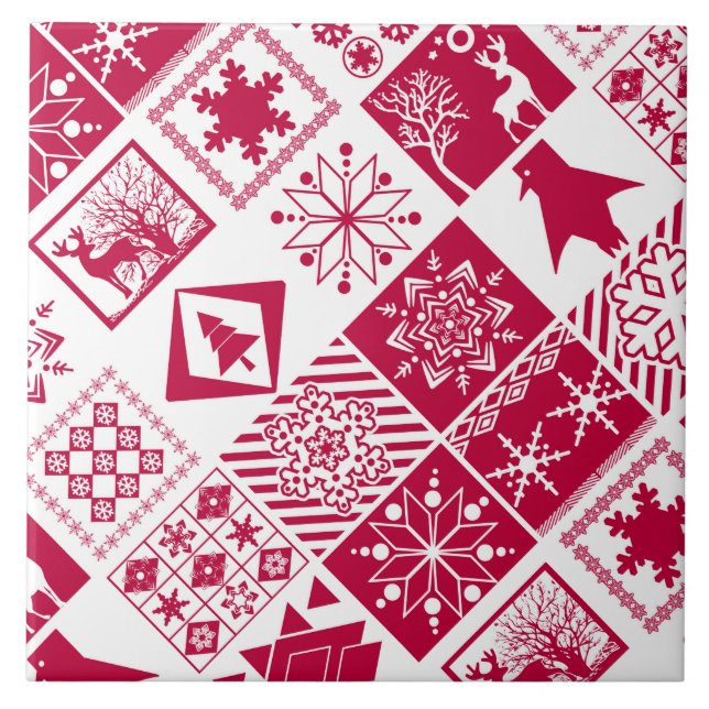 Seamless Christmas elements geometrical snowflake Tile (Front)