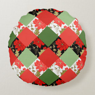 Seamless Christmas patchwork patches pattern geome Round Cushion