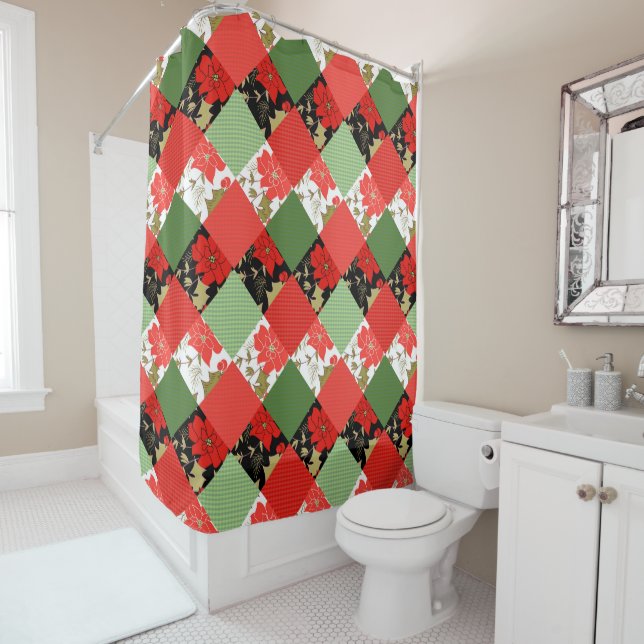Seamless Christmas patchwork patches pattern geome Shower Curtain (In Situ)