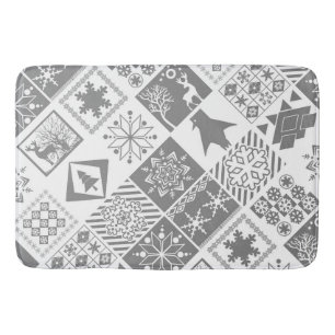 Seamless Christmas patchwork snowflake snow deer t Bath Mat