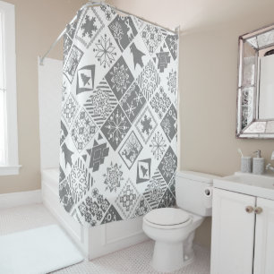 Seamless Christmas patchwork snowflake snow deer t Shower Curtain