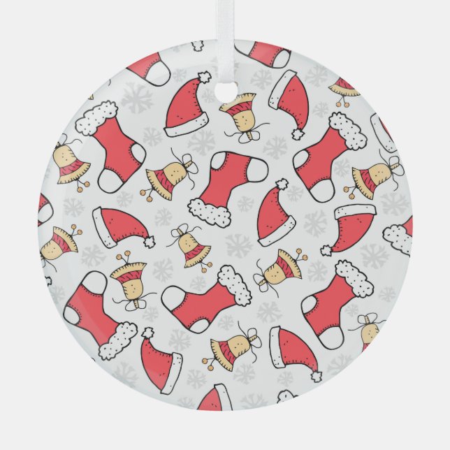 Seamless Christmas pattern, festive design. Glass Tree Decoration (Front)