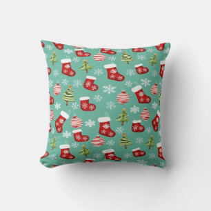 Seamless Christmas Pattern. Socks, Trees, Bauble, Cushion