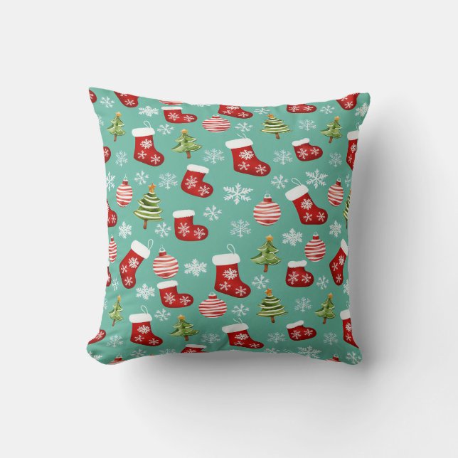 Seamless Christmas Pattern. Socks, Trees, Bauble,  Cushion (Front)