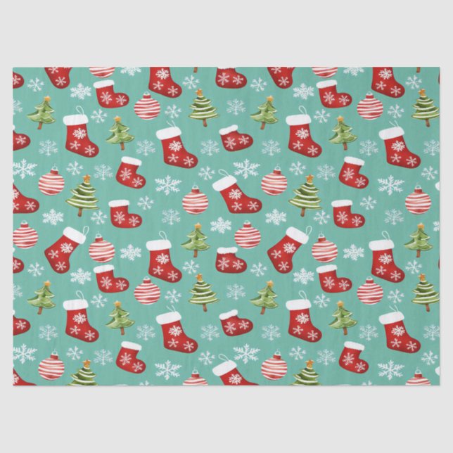 Seamless Christmas Pattern. Socks, Trees, Bauble,  Tissue Paper (Front)