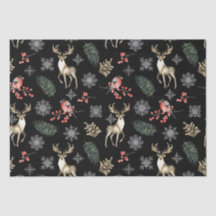 Seamless Christmas Pattern With Deer & Bullfinches