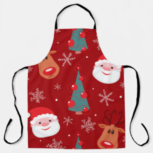Seamless christmas pattern with reindeer santa tre apron