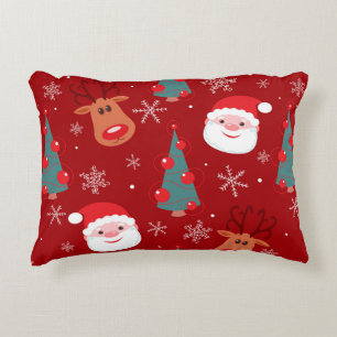 Seamless christmas pattern with reindeer santa tre decorative cushion