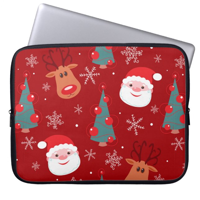 Seamless christmas pattern with reindeer santa tre laptop sleeve (Front)