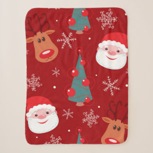Seamless christmas pattern with reindeer santa tre sherpa blanket