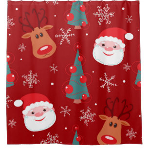 Seamless christmas pattern with reindeer santa tre shower curtain