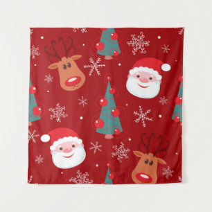 Seamless christmas pattern with reindeer santa tre tapestry