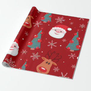 Seamless christmas pattern with reindeer santa tre wrapping paper