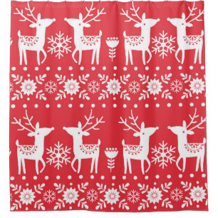 Seamless Christmas scandinavian pattern with white Shower Curtain