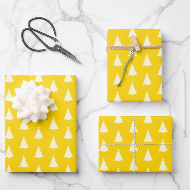 Seamless Christmas Tree on Yellow Wrapping Paper Sheet (Front)