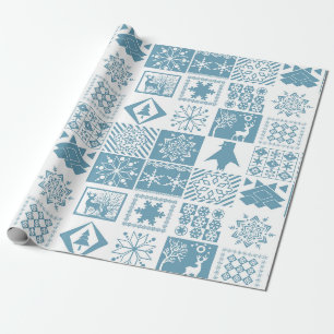 Seamless Christmas winter patchwork snowflakes pin Wrapping Paper