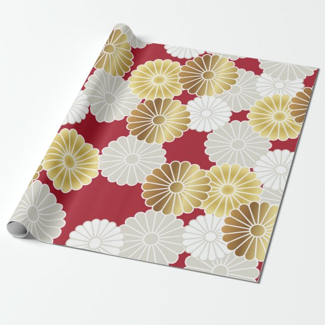Seamless chrysanthemum pattern in the Japanese tra Wrapping Paper (Unrolled)