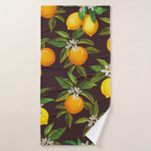 Seamless citrus pattern. Hand drawn vintage illust Bath Towel