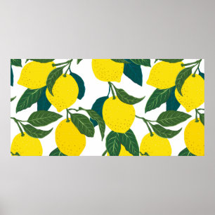 Seamless citrus pattern. Hand drawn vintage illust Poster