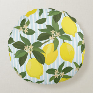 Seamless citrus vintage pattern on white backgroun round cushion