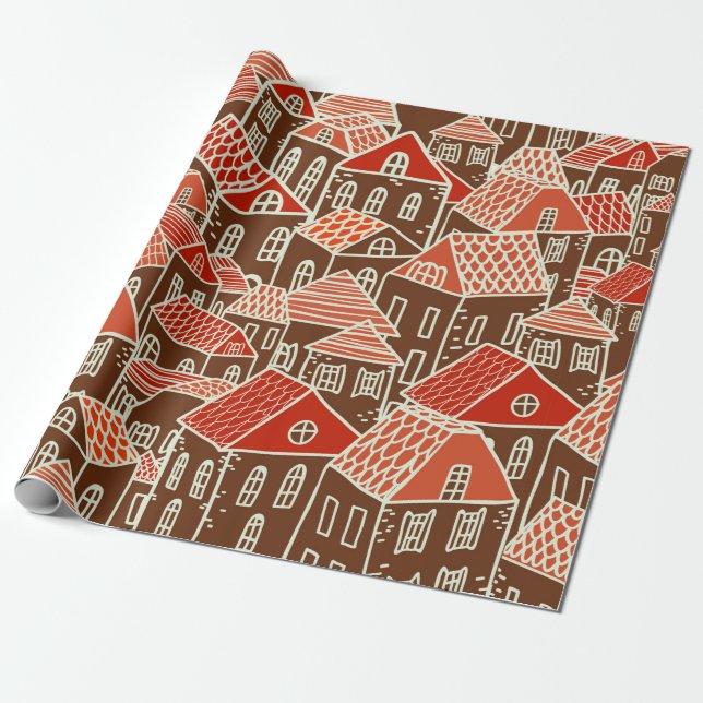 Seamless city pattern in wrapping paper (Unrolled)