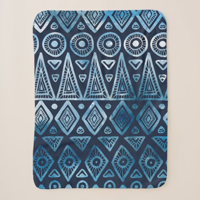 Seamless classic blue ethnic pattern sherpa blanket (Front)