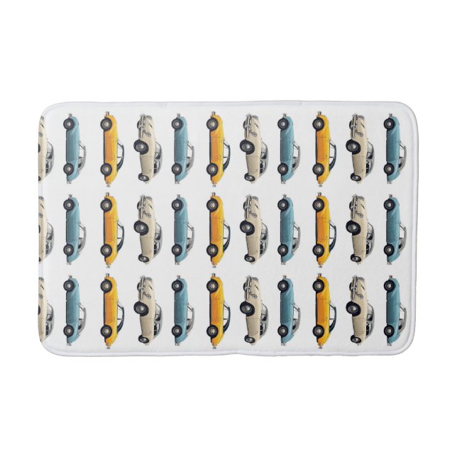 Seamless Classic Cars Pattern – Blue, Beige & Yell Bath Mat (Front)