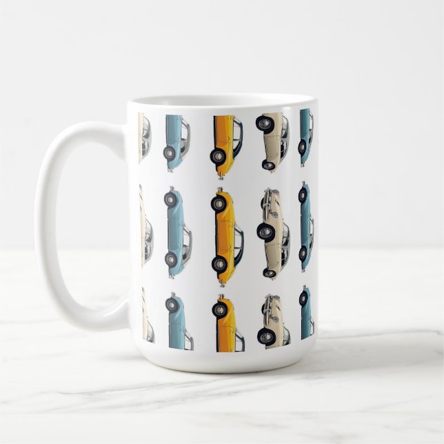 Seamless Classic Cars Pattern – Blue, Beige & Yell Coffee Mug (Left)