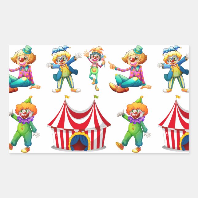 Seamless clowns and circus tent rectangular sticker (Front)